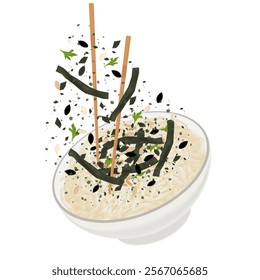 Vector Illustration Logo Clipart Levitation white rice with furikake flakes 