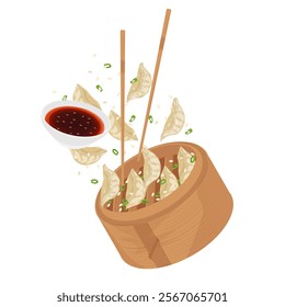 Vector Illustration Logo Clipart levitation Steamed gyoza or jiaozi dumpling