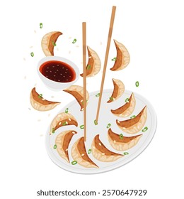 Vector Illustration Logo Clipart levitation grilled gyoza or jiaozi dumpling