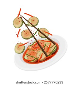 Vector Illustration Logo Clipart Levitation Korean Oi Sobagi or Cucumber Kimchi