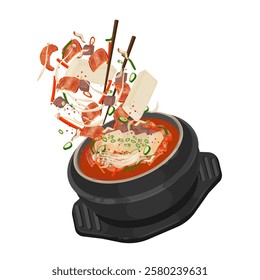 Vector Illustration Logo Clipart Levitation Kimchi Jjigae or Kimchi Stew