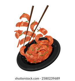 Vector Illustration Logo Clipart Levitation Fresh Kimchi Geotjeori With Chopstick