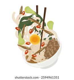 Vector Illustration Logo Clipart Levitation Ban Mian Soup Pan Mee