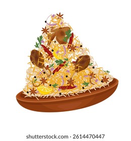 Vector Illustration logo Clipart Levitation Hyderabadi Biryani Indian Food 