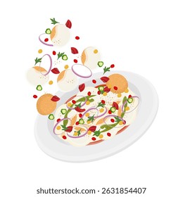 Vector Illustration logo Clipart Levitation Dahi Vada or Dahi Bhalla Chaat Indian Food