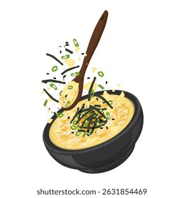 Vector Illustration logo Clipart Levitation Ready to eat Egg Okayu Japanese Rice Porridge 
