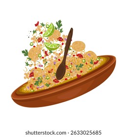 Vector Illustration logo Clipart Levitation Papdi Chaat or Papri Chaat or Dahi Papri Chaat
