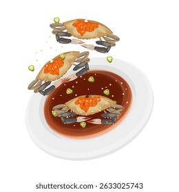 Logotipo da ilustração do vetor Clipart Levitação Ganjang Gejang Coreano Raw Crabs Marinado em molho de soja