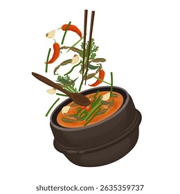Vector Illustration logo Clipart Levitation Korean traditional Soup Chueotang or Loach soup korean eel soup