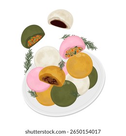 Vector Illustration Logo Clipart Levitation Hoppang or Jjinppang Steamed Bun with Red Bean Paste and Meat  
