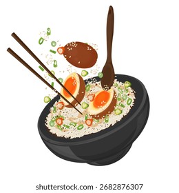 Ilustración vectorial Logo Clipart Levitación Comida coreana Mayak Gyeran con arroz 