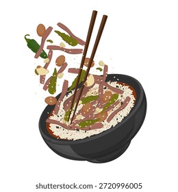 Vector Illustration Logo Clipart Levitation Korean Braised Beef in Soy Sauce Jang Jorim