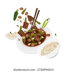 Vector Illustration Logo Clipart Levitation Jang jorim Korean Soy Braised Beef with Rice