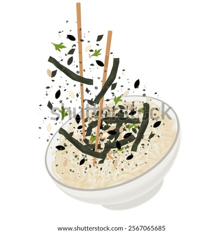 Vector Illustration Logo Clipart Levitation white rice with furikake flakes 