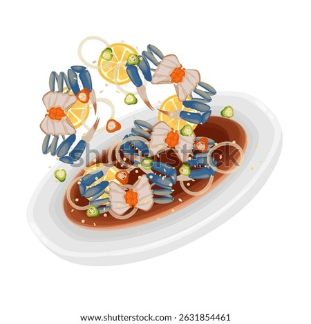 Vector Illustration logo Clipart Levitation Ganjang Gejang Soy Sauce Marinated Crabs