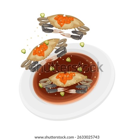 Vector Illustration logo Clipart Levitation Ganjang Gejang Korean Raw Crabs Marinated in Soy Sauce