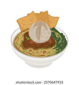 Vector Illustration Logo Clipart Mie ayam bakso or Indonesian Chicken noodle with Meatball