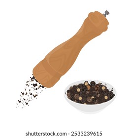 Molino de pimienta Clipart del logotipo de la Ilustración vectorial con pimienta negra o granos de pimienta