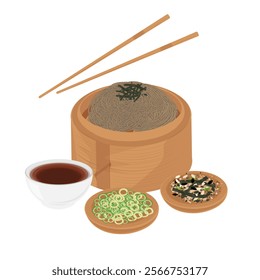 Vector Illustration Logo Clipart Ready to eat mori soba or zaru soba japanese Buckwheat noodles