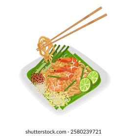 Vector Illustration Logo Clipart Ready to Eat Shrimp Pad Thai