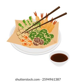 Vector Illustration Logo Clipart Ready to eat Tempura Shrimp and Tempura Vegetables or Kakiage