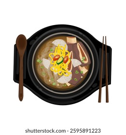 Vector Illustration Logo Clipart Ready to Eat Galbitang Beef Short Rib Soup on a Ttukbaegi