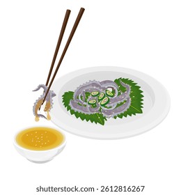 Vector Illustration Logo Clipart Ready to eat Sannakji Korean Raw Octopus Tentacles Dipped in Sesame Oil