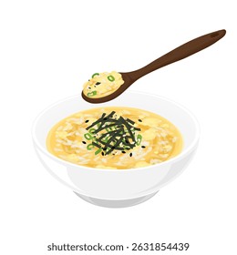 Vector Illustration logo Clipart Ready to eat Egg Okayu Japanese Rice Porridge
