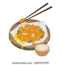 Ilustración vectorial Logo Clipart Listo para comer pollo Karaage o pollo frito japonés