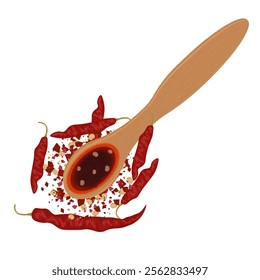 Vector Illustration Logo Clipart spicy seasoning chili oil on a wooden spoon