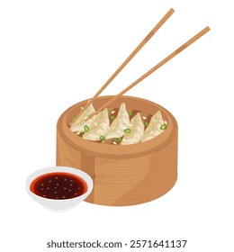 Vector Illustration Logo Clipart Steamed gyoza or jiaozi dumpling