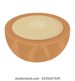 Vector Illustration Logo Clipart Tahini Paste on a Wooden Bowl 