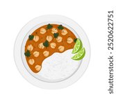 Vector Illustration Logo Clipart Top View Chana masala Chickpea curry with basmati rice