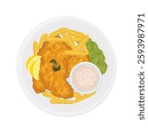 Vector Illustration Logo Clipart Top View British Traditional Food Fish and Chips