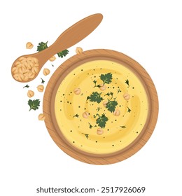 Vetor Ilustração Logo Clipart Vista superior Chickpea Hummus caseiro