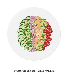 Vector Illustration Logo Clipart Top View Delicious Chickpea Salad on a plate