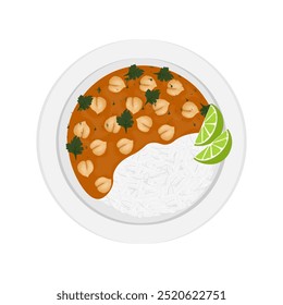 Ilustración vectorial Logo Clipart Vista superior Chana masala Curry de garbanzos con arroz basmati