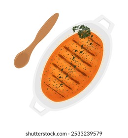 Vector Illustration Logo Clipart Top View Torched Mentai Sauce with Rice