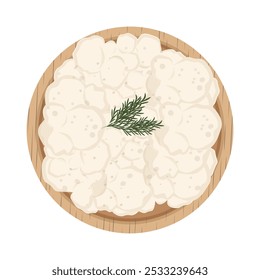 Vector Illustration Logo Clipart Top View Italian Cheese Ricotta or Cottage Cheese Curd Cheese