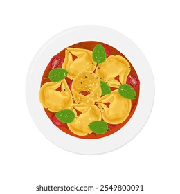Vetor Illustration Logo Clipart Vista superior Tortellini al Ragu ou Tortellini Bolonha