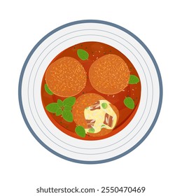 Vektorgrafik Logo Clipart Draufsicht arancini italienisch gebratene Reisbälle mit Tomatensauce 