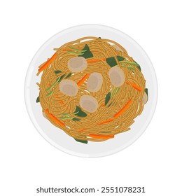 Vector Illustration Logo Clipart Top View Bihun goreng Fried Rice Stick or Fried rice noodles