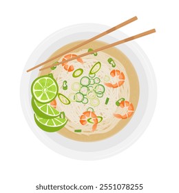 Ilustración vectorial Logo Clipart Vista superior Delicioso Bihun Bee hoon mee hoon Bifun o sopa de fideos de arroz