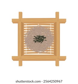 Vector Illustration Logo Clipart Top View Mori soba or Zaru soba Japanese Buckwheat noodles