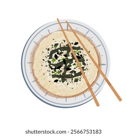 Vector Illustration Logo Clipart Top view white rice with furikake flakes 