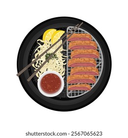 Vector Illustration Logo Clipart Top View Japanese beef tempura gyukatsu or gyu katsu