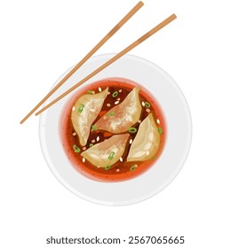 Vector Illustration Logo Clipart Top View Gyoza Chili oil or Chili oil jiaozi dumpling 