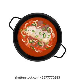 Vector Illustration Logo Clipart Top View Kimchi stew or Kimchi jjigae Sundubu Jjigae 