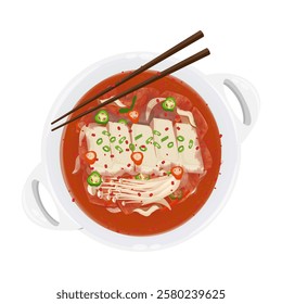 Vector Illustration Logo Clipart Top View Spicy Kimchi Jjigae 