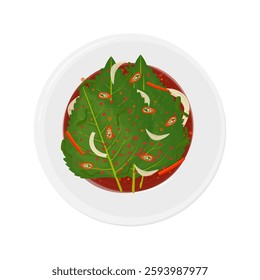 Vector Illustration Logo Clipart Top View Fermentation Perilla leaf or Korean Perilla Leaf Kimchi Kkaennip Kimchi 